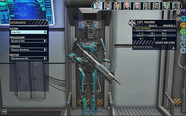 Upgrades can be installed after you select an android in the armory and open the Upgrades tab - XCOM Chimera Squad: Androids, tips - Basics - XCOM Chimera Squad Guide