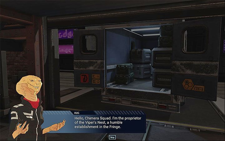 The reward for completing it is a meeting with Xug, a person managing the market - XCOM Chimera Squad: Scavenger Market - how to unlock? - FAQ - XCOM Chimera Squad Guide