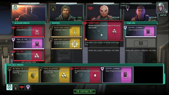 You might want to unlock additional cards and order nests as soon as you can. - Resistance Orders | Game mechanics - Game mechanics - XCOM 2 Game Guide