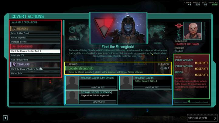 Here you choose the operations. - Covert Actions | Game mechanics - Game mechanics - XCOM 2 Game Guide