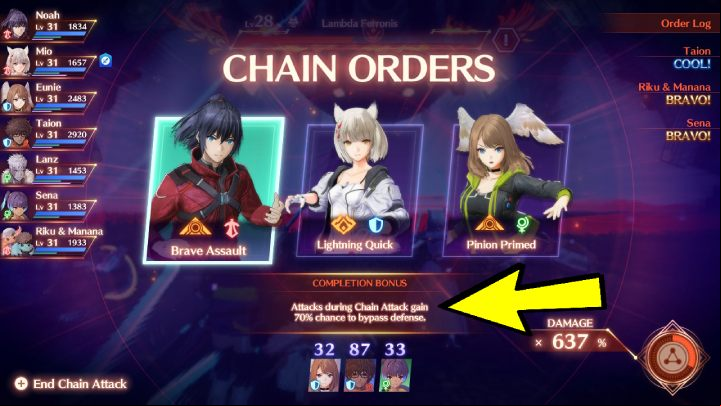 Each Order gives different bonuses when performing Chain Attack - Xenoblade 3: Chain Attack - how to perform, how to get many TP, Overkill - Basics - Xenoblade Chronicles 3 Guide