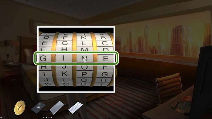 Click cryptex and move letters to set a : G-I-N-E-S - Chapter Three - New York | Walkthrough - Walkthrough - Yesterday Origins Game Guide