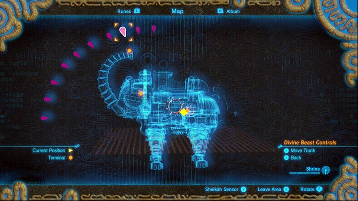 Position the trunk so that the wheel rotates in the correct direction - Free the Divine Beasts | Zelda Breath of the Wild walkthrough - Main quests - The Legend of Zelda Breath of the Wild Guide