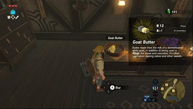 Goat butter can be purchased in a shop - Side quests in Dueling Peaks Tower in Zelda Breath of the Wild - Side quests - The Legend of Zelda Breath of the Wild Guide